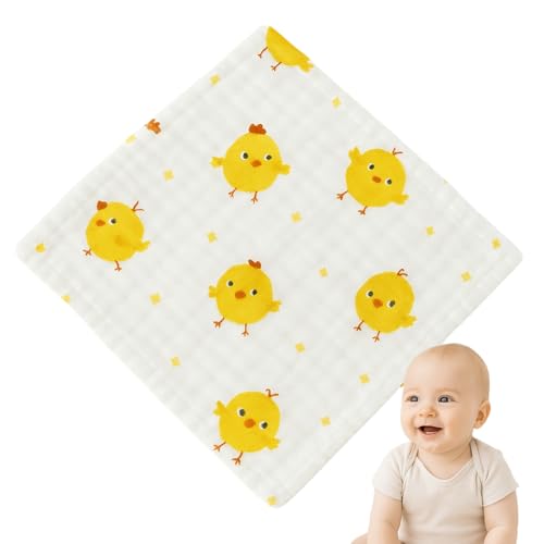 Toalla Gasa para Bebe, Toallitas de algodón para bebé, Toallitas de Muselina para bebé, Muselinas Bebe Algodón, 6 Capas de absorción, 100% algodón, 25 x 25 cm, Diseño Estampado Pollos