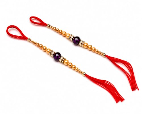 Image of Canfinity Premium Designer Rakhi Set for Brother Pack of 2 | Purple Crystal Beads & Golden Pearl Handmade Rakhi | Traditional Raksha Bandhan Thread Bracelet for Bhai | Fancy Festival Rakhi Gift | Skin Friendly, Lightweight, Comfortable, Durable & Elegant Design for Raksha Bandhan Celebration