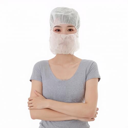 Hipifans Disposable Bouffant Hoods - 10Pcs/Set Face Hair Beard Cover Full Coverage Hairnet Cap for Food Service Work and Catering White