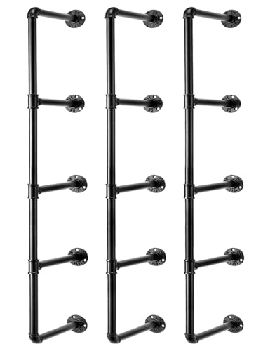 Toemics Industrial Wall Mount Iron Pipe Shelf, 5 Tier X3 Shelving Bracket Black Vintage Retro...