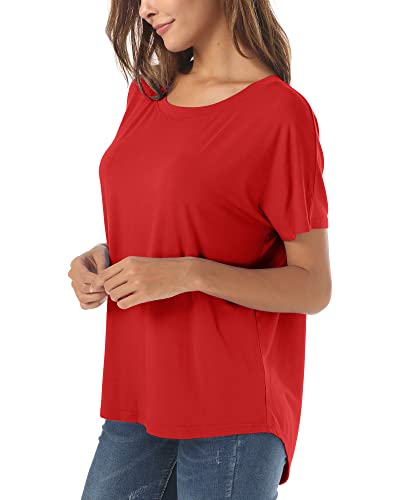 Image of Herou Women Loose Fit T-Shirts Soft Short Sleeve Crew Neck Casual Tee Tops | Lightweight,Basic,Workout,Comfortable,High Low Hem,Oversized