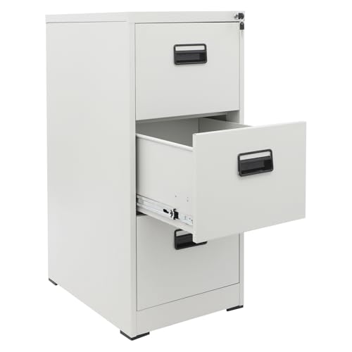 Abschließbarer Aktenschrank aus Metall mit 3 Kalbs-Design, mit Schlüssel, Büro, geräumig, oben, sicher, 46 x 62 x 103,1 cm, Weiß