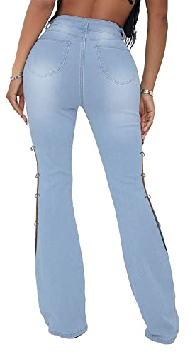 CHARTOU Women High Waisted Cutout Becket Flare Jeans Denim Palazzo Pants Wide Leg Jeans2