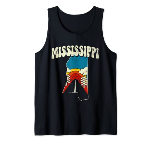 Mississippi Vintage State Rainbow Hippie Retro 70s Mapa Camiseta sin Mangas