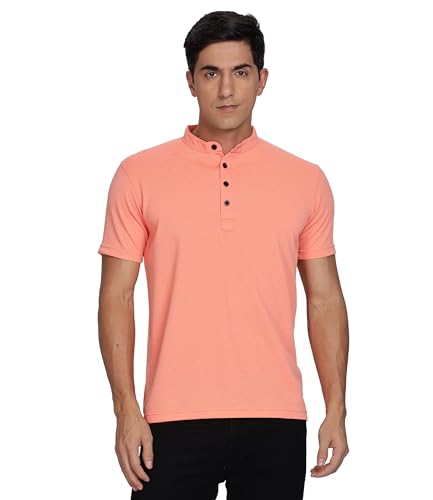 Image of Men's and Boy's Polyster T-Shirt with Mandarin Collared Neck Half Sleeves Closuer Button and Regular Fit | Polo t Shirt for Man || Color Tshirt for Men & Boy