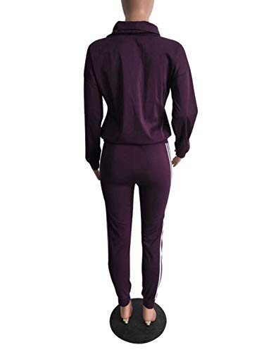Women Casual Sport Cowl Neck Sweatshirt Long Skinny Pant Set Letter Print 2 Piece Tracksuit Purple 2Xl #TOP4