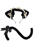 DAZCOS Multi colored Cat Tail with Hair Accessories for Anime Neko Cosplay Costume Halloween (Black2)