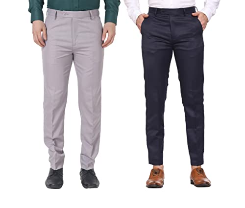 Image of MALENO Men Formal Trouser Regular Fit Solid | Soft and Breathable Pant Combo (Pack of 2)