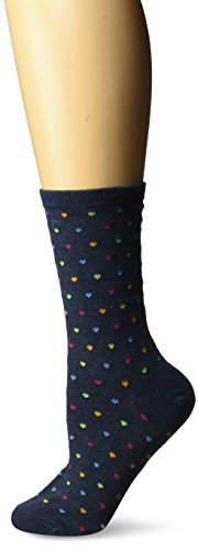 Hot Sox Women's Originals Classics Novelty Crew Socks, Pindot Heart Repeat (Denim Heather), Shoe Size: 4-10