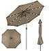 COSTWAY Sonnenschirm 300 cm mit LED-Solar-Beleuchtung, Gartenschirm mit Kurbel, beidseitig um 30° knickbar, Terrassenschirm mit 8 Rippen, Marktschirm für Garten, Balkon, Terrasse, Braun