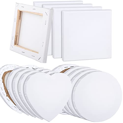 15 Pieces Canvas Boards For Painting Painting Canvas Panels Multipack Cotton Artist Canvas Boards Round, Square, Heart For Acrylic, Oil Paint, Wet Or Dry Art Media (8 Inches) #TOP4
