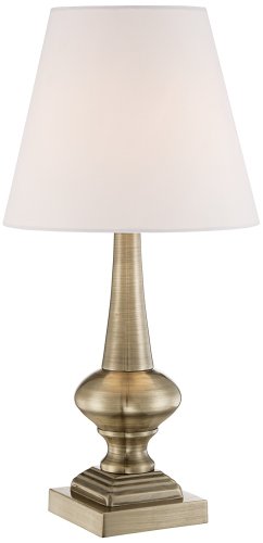 360 Lighting Traditional Glam Accent Table Lamp 19" High Antique Brass Gold Metal Crisp Touch On Off White Empire Shade For Living Room Bedroom House Bedside Nightstand Home Office Family #TOP28