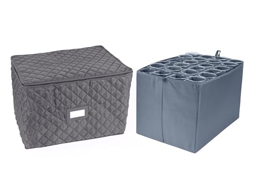 Covermates Keepsakes - Adjustable Glassware Storage - Padded Protection - ID Window - Stain Resistant - Machine Washable - China Storage, Slate