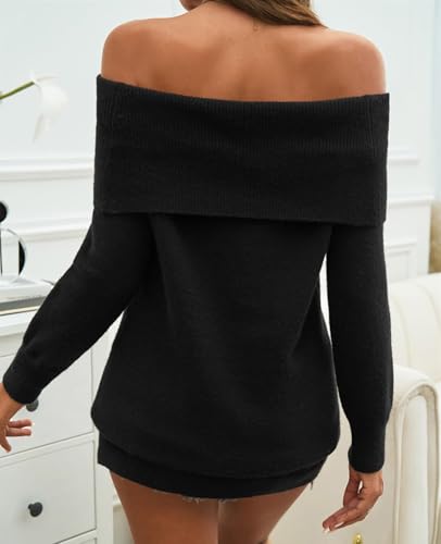 Image of Off The Shoulder Sweater for Women 2025 Knitted Folded Over Long Sleeve Pullover Sweaters