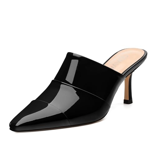 Women's Heeled Sandal, Square Closed Toe Mid Stiletto Heels, Slip On Fashion Comfort Casual Working Dress Slide Sandals for Women