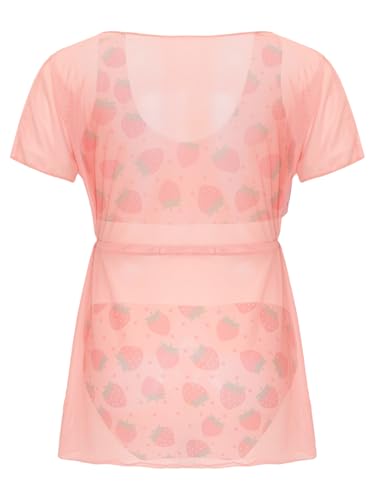 renvena Kids Girl 3 Piece Cover Up Swimsuit Cute Strawberry Print Swim Vest Kimono Set Rash Guard4