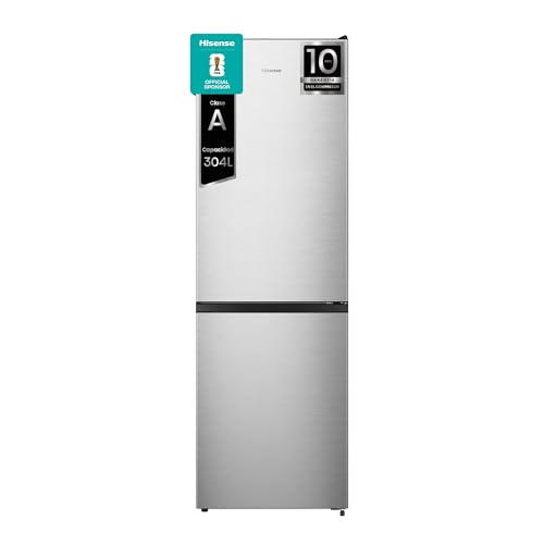 Hisense RB3N300NECA - Frigorífico Combi Total No Frost, 304L, 187cm, Multi Airflow, Apertura Puerta 90º, Estantes de Seguridad, Congelamiento Rápido, Puerta Reversible, Inverter, LED, Inox