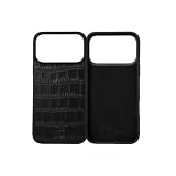 Curci&Co Cover compatibile per iPhone in Vera Pelle con motivo Coccodrillo o Serpente (Coccodrillo Nero, iPhone 17 Pro)