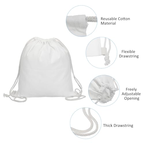 PATIKIL Cotton Drawstring Bags, 2Pcs Cotton Canvas Drawstring Backpack Foldable Sports Gym Bags for Women Men Gym Sports Trip White - Image 4