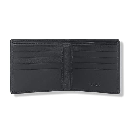 Image of KARA Black Genuine Leather Wallet for Men with Multipurpose Slip Pocket - Bifold Men's Wallet with 8 Card Holder Slots