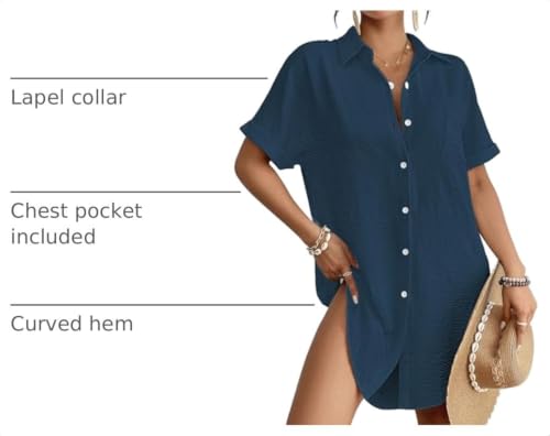 Image of Bsubseach Women Swimsuit Coverup Shirt Dress Button Down Bathing Suit Cover Up Beach Vacation Outfits