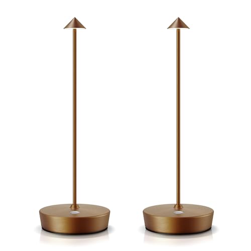 SAKRINGT 2 Pack Cordless Table Lamps Rechargeable, 6000mAh Battery Operated Waterproof Stepless Dimming Modern Portable LED Table Light for Restaurant Dining Patio Outdoor
