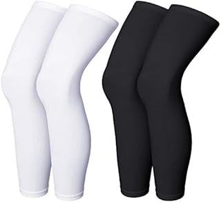 Compression Leg Sleeve Full Length Leg Sleeves Sports Cycling Leg Sleeves for Men Women, Running, Basketball (4 Pieces,Black and White,S)