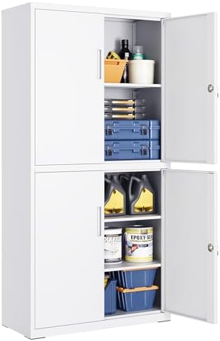 SONGMICS OMC016WG01 5-Shelf Garage Cabinet with 4 Doors, Office C...