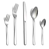 BEWOS Besteckset für 6 Personen, 30-teiliges Besteckset aus Edelstahl, Besteckset aus Silber, inklusive Messer, Gabeln und Löffel, hochglanzpoliert und spülmaschinenfest