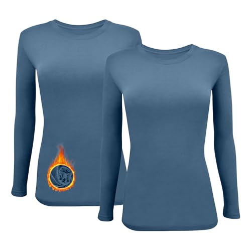 M&M SCRUBS Women's Under Scrub Tee Crew Neck Long Sleeve T-Shirt 2 - Pack (Stellar Blue, 3X-Large)