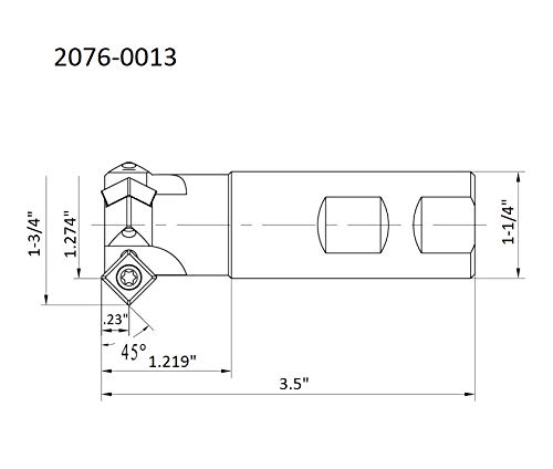 Image of HHIP 2076-0013 45 Degree 3-Insert Indexable Chambering End Mill, 1-3 /4 inch x 1-1 /4 inch Shank