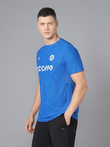 Image of TECHNOSPORT Men Cricket Fan T-Shirt IPL Printed Casual Sportswear Tee Typography Print Slim Fit Round Neck Short Sleeve Polyester Sports Tshirt for MenIPL MensJersey