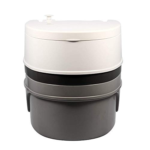 Camco Premium Portable Travel Toilet With Three Directional Flush and Swivel Dumping Elbow | Designed for Camping, RV, Boating And Other Recreational Activities - (5.3 gallon) (41545),White