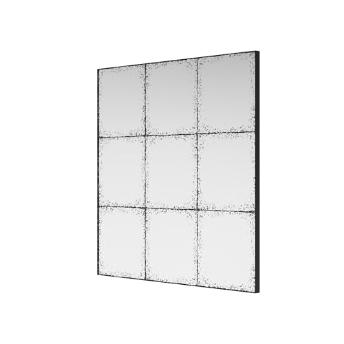 Image of whitebeach Window Pane Black Mirror,Farmhouse Wall Mirror,Mantel Mirror for Fireplace /Entryway /Hallway /Living Room,36 inchX 36 inch