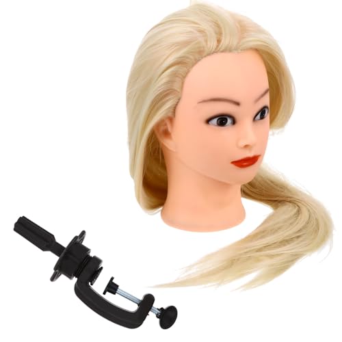 SWETRACE 1juego Cabeza de Maniquí para Peluquería con Soporte Pelo Sintético Resistente Altas Temperaturas para Prácticas de Trenzado Corte y Peinado Escuelas de Cosmetología y Salones