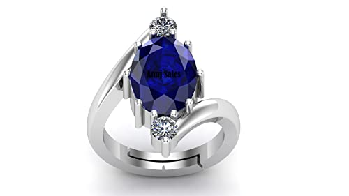 ANUJ SALES Bague non chauffée non chauffée non traitée 7,25 carats de qualité AAA+ saphir bleu naturel Neelam plaqué argent pierre précieuse réglable...
