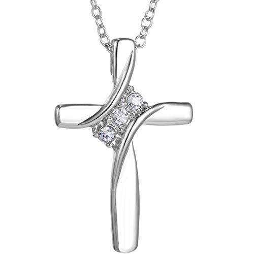 Jude Jewelers Platinum Plated Christian Cross Jesus Religious Cubic Zircon Pendant Necklace (Silver)