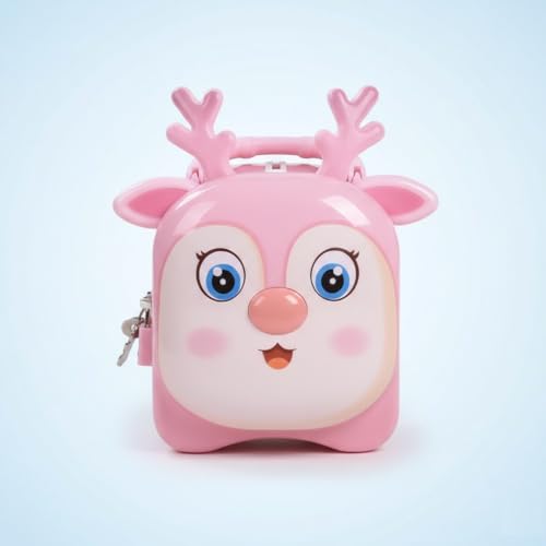 Image of Sajani Cute Cartoon Creative Portable Piggy Bank, Money Saving Box with Combination Lock, Mini Coin Bank Gifts for Boys and Girls, Best Return Gifts for Kids (Pack of 1) (Antler - Orange)