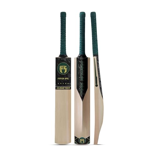Image of FS Musketeer Kashmir Willow Cricket Bat Grade 2 | Pre Knocked Leather Ball Bat with Thick Edges, Large Sweet Spot for Superb Stroke & Professional for Tournament and Practice Matches (Size 3)