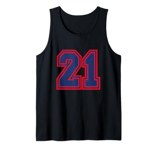Número 21 Deporte Azul Rojo Número universitario Camiseta sin Mangas