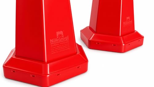 Image of Nilkamal Road Traffic Safety Cone, Pack of 2 Cones 1000 mm, with 1 mtr Chain + 2 Hooks, (Safety Cone, Traffic Safety Cone, Road Safety Cone with Reflective Strips Collar)
