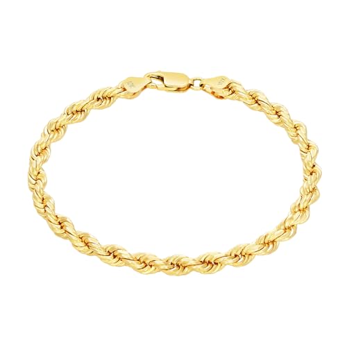 Nuragold 10K Real Yellow Gold Rope Diamond Cut Chain Bracelet 7"-9" (2mm-10mm) Italian Jewelry for Men & Women2