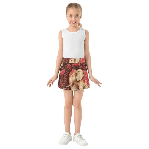 White Elephant Ornate Floral Mandala Athletic Shorts for Girls Skorts Toddlers Tennis Skirts Cute School Skirt 3t3