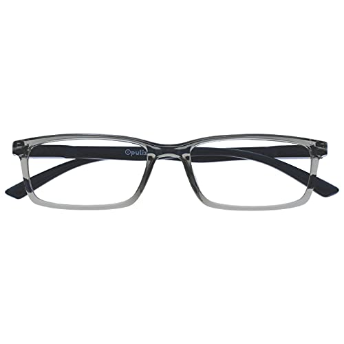 Image of OPULIZE SEE Reading Glasses with Blue Light Blocking for Women and Men, Narrow Frame, Spring Hinges, Computer Gaming Glasses, Grey +2 (Pack of 1)