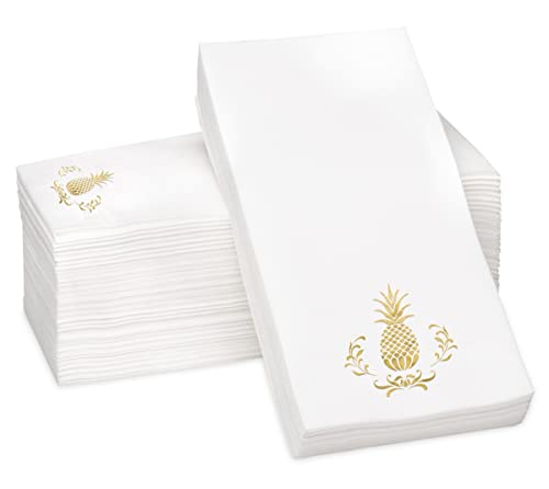 Pineapple Gold Foil Stamped Airlaid Paper Dinner Napkins, 1/6 Fold 12