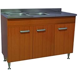 Mueble Fregadero 120 Mueble cocina teca de 3 puertas con fregadero inoxidable izquierdo, 120 modular, para debajo del fregadero