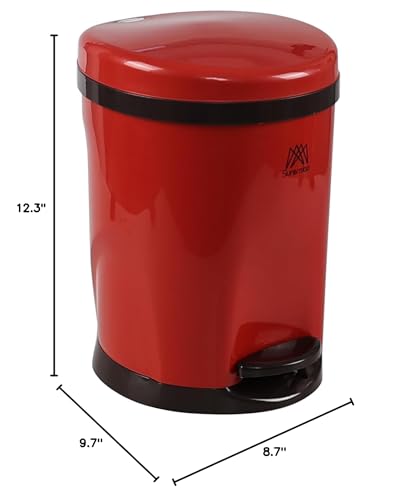 Caneca de basura redonda de 2 galones con pedal rojo miniatura 3