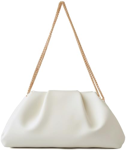 Image of Women's Woven Evening Bag Ruched Dumpling Clutch Purse Detachable Chain Crossbody Bag