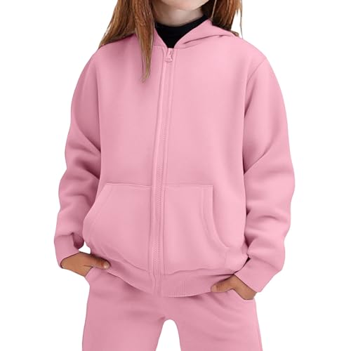 Girls Clothing Set 2 Piece Outfits Fleece Zip Up Hoodie and Sweatpants Set Oversized Cute Preppy Sweatsuits with Pockets3
