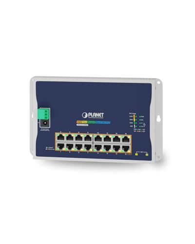 Image of Planet WGS-4215-16P2S Industrial Flat Wall Mount L2 Managed 16-Port PoE Switch, 240W Total PoE Budget, VLAN, QoS, ERPS Ring, MQTT, 820ft Extend Mode, Dual Power Input for Compact Harsh Environment